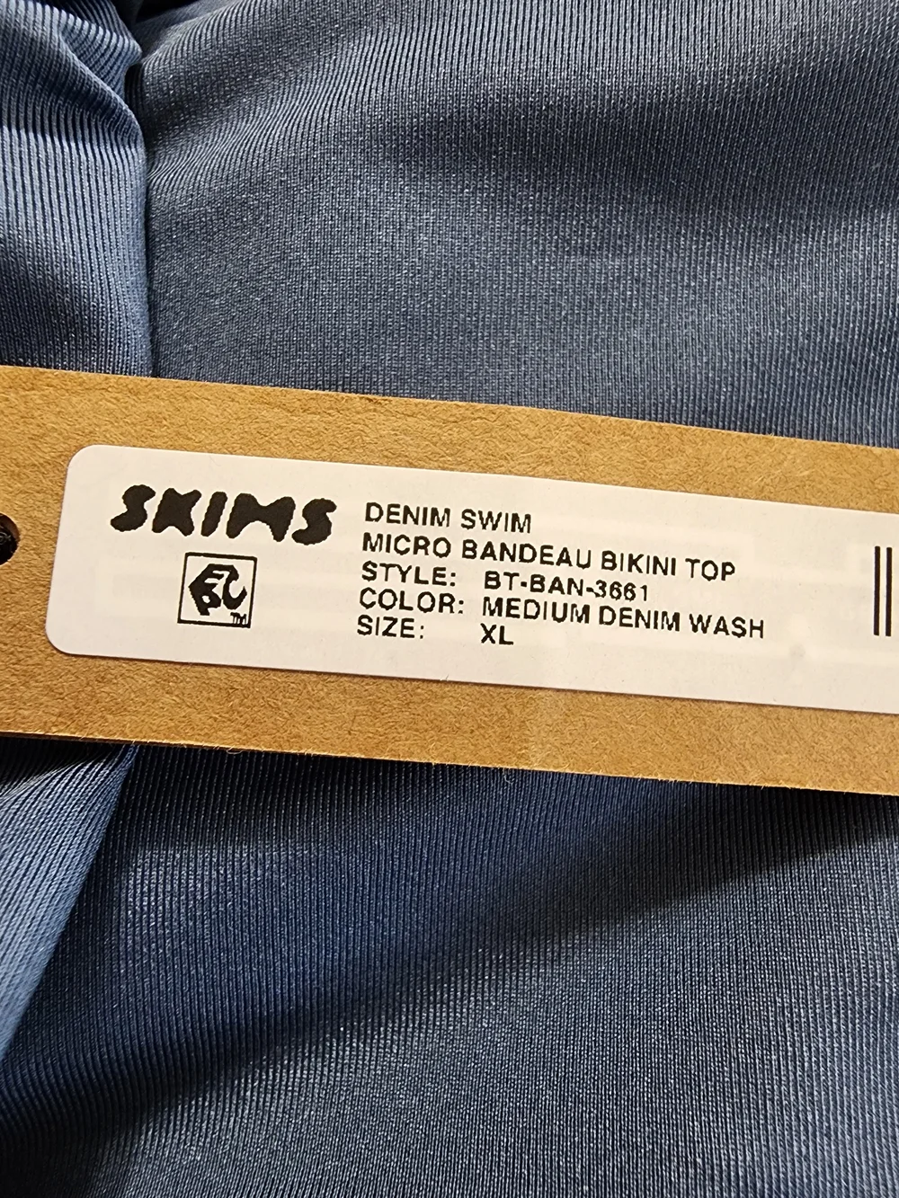 NWT SKIMS Denim Swim Micro Bandeau Bikini Top XL Blue